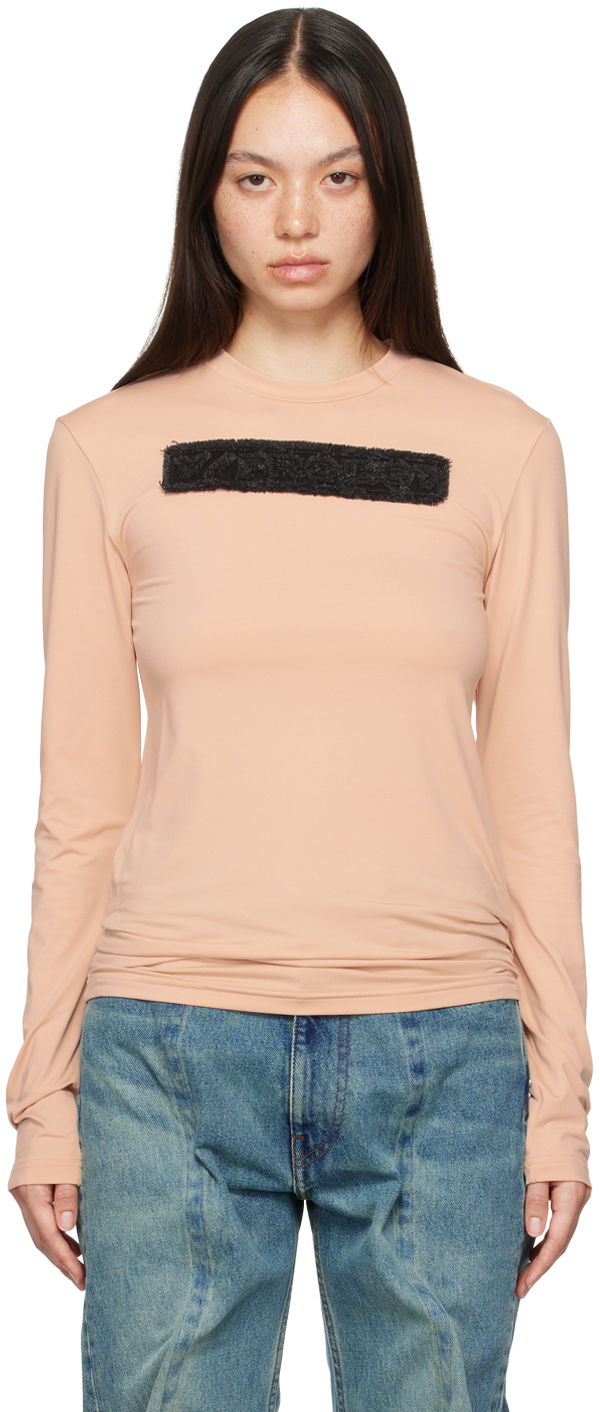 T-paita Y/PROJECT Logo Patch Long Sleeve T-Shirt Beige | 204TO006