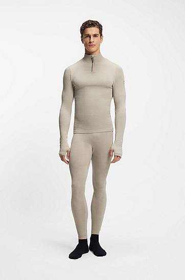 Leggingsit BOSS Ski base layer trousers in wool-blend jersey Beige | 50544376, 1