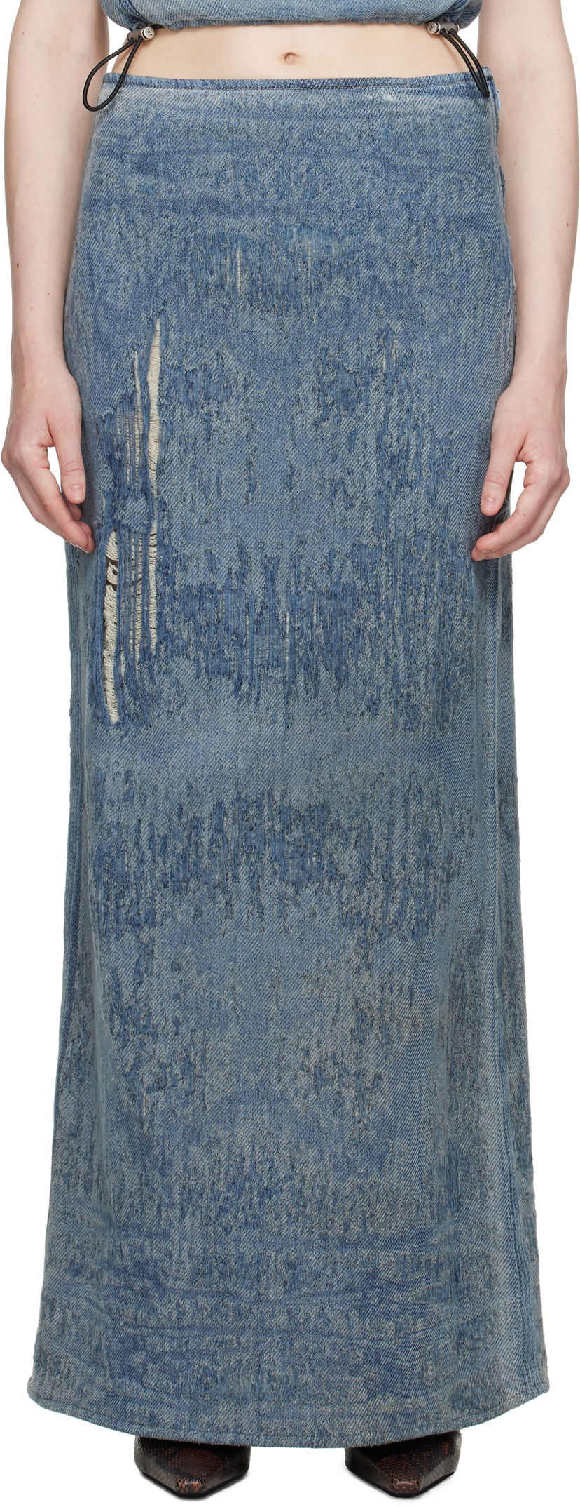 Hame Diesel Diesel De-Megan-Fsg Distressed Denim Maxi Skirt Sininen | A18934 068RQ