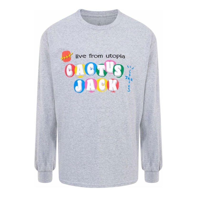 T-paita Cactus Jack by Travis Scott Travis Scott x McDonalds Live From Utopia Long Sleeve T-Shirt Harmaa | CJMD-LS131