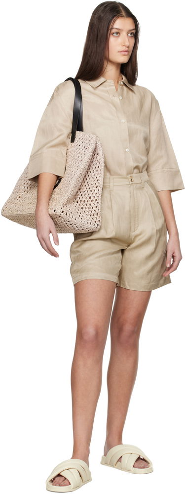 Shortsit Anine Bing Anine Bing Carrie Pleated Linen Shorts Beige | A-05-9356-OMA10, 3