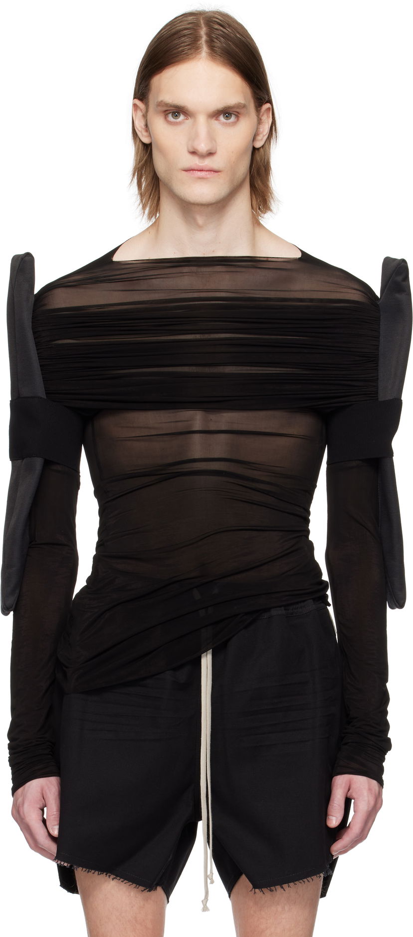 Shortsit Rick Owens Rick Owens Hollywood Sheer Long Sleeve T-Shirt Musta | RR01E5200 BZCD