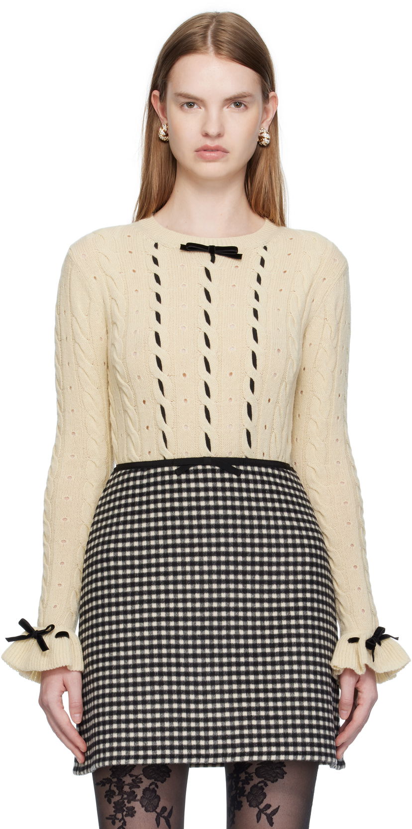 Villapaita Valentino Valentino Virgin Wool Sweater with Bows Beige | 7B3KC66Z9K9