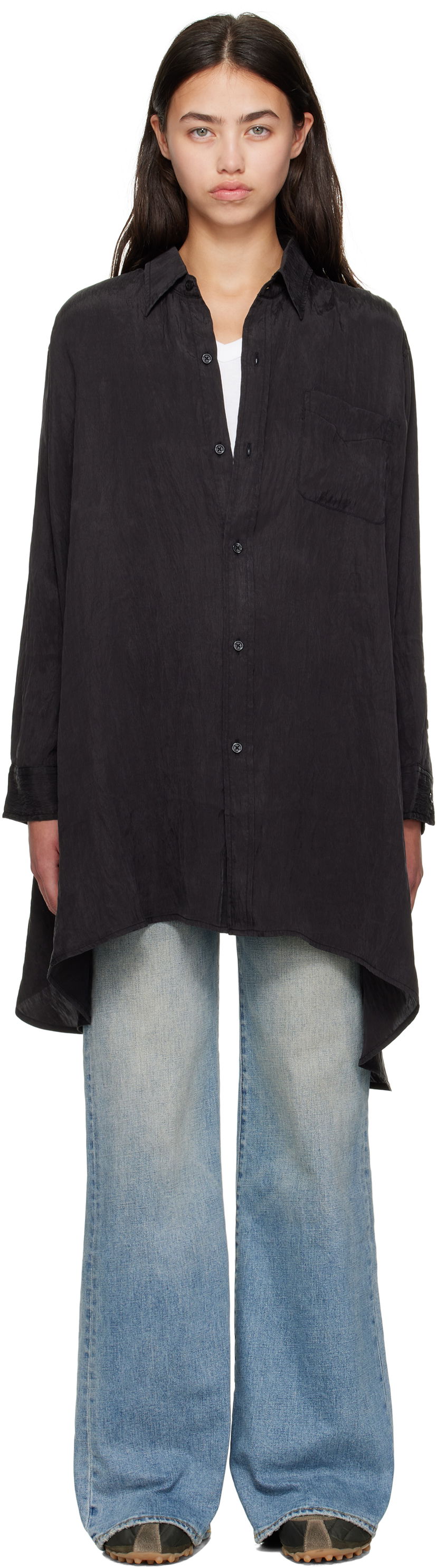 Paita R13 R13 Draped Front Shirt Musta | R13WR416-R510A