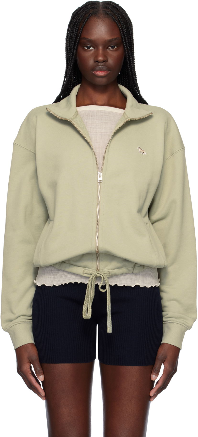 Huppari MAISON KITSUNÉ Maison Kitsuné Baby Fox Patch Zip-Up Sweatshirt Vihreä | OW02132KM0325