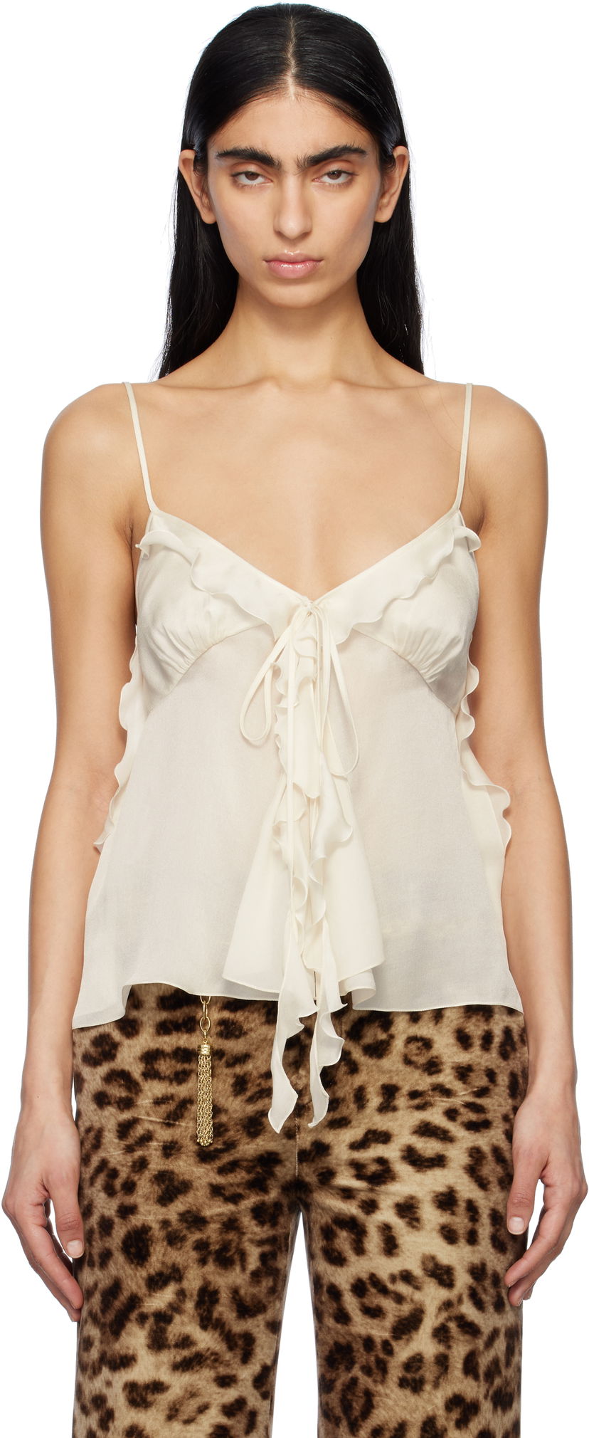 Tankkitoppi CHLOÉ Chloé Silk Ruffled Camisole Beige | CH25SHT08329