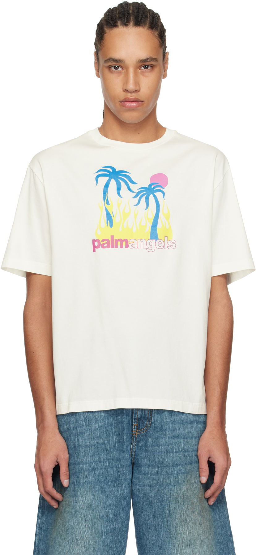 T-paita Palm Angels Palm Angels Burning Oasi Graphic T-Shirt Valkoinen | PMAA089S25JER0020384