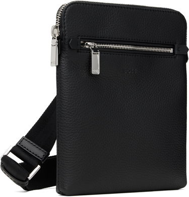 Olkalaukku BOSS Grained Italian Leather Envelope Bag with Embossed Logo and Front Zip Pocket Musta | 50529289, 2