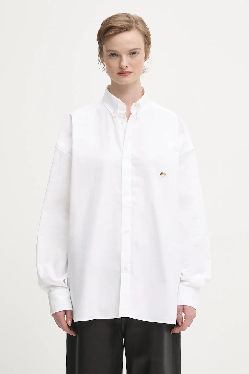 Paita Fiorucci Angel Patch Relaxed Fit Button-Up Shirt with Classic Collar Valkoinen | W02SMTLO055CO01WH01, 0