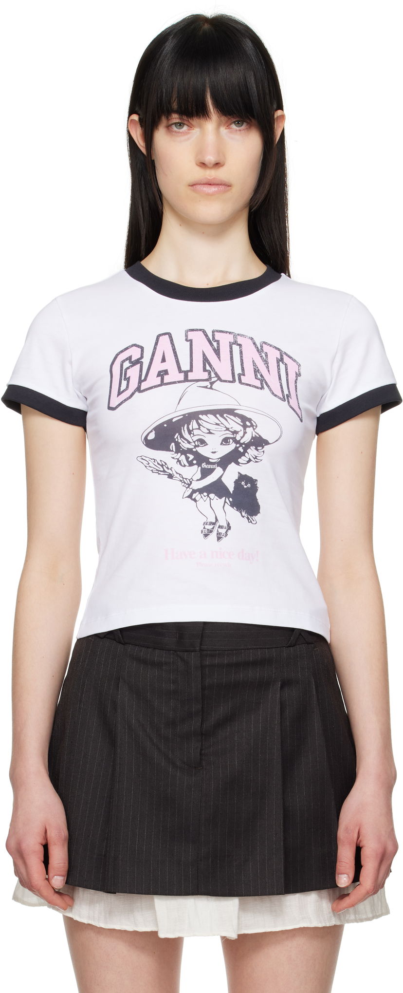 T-paita GANNI GANNI Basic Jersey Witch Graphic T-Shirt Valkoinen | T4156