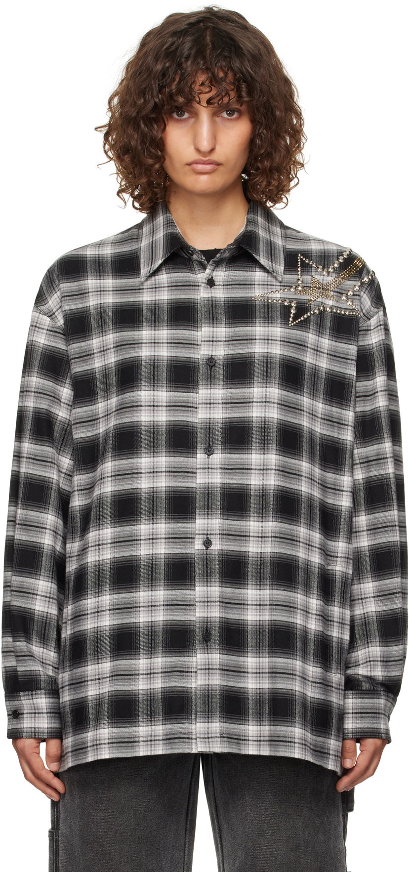 Paita We11done We11done Meteor Check Embellished Shirt Musta | WD-SH3-24-128-U-BK