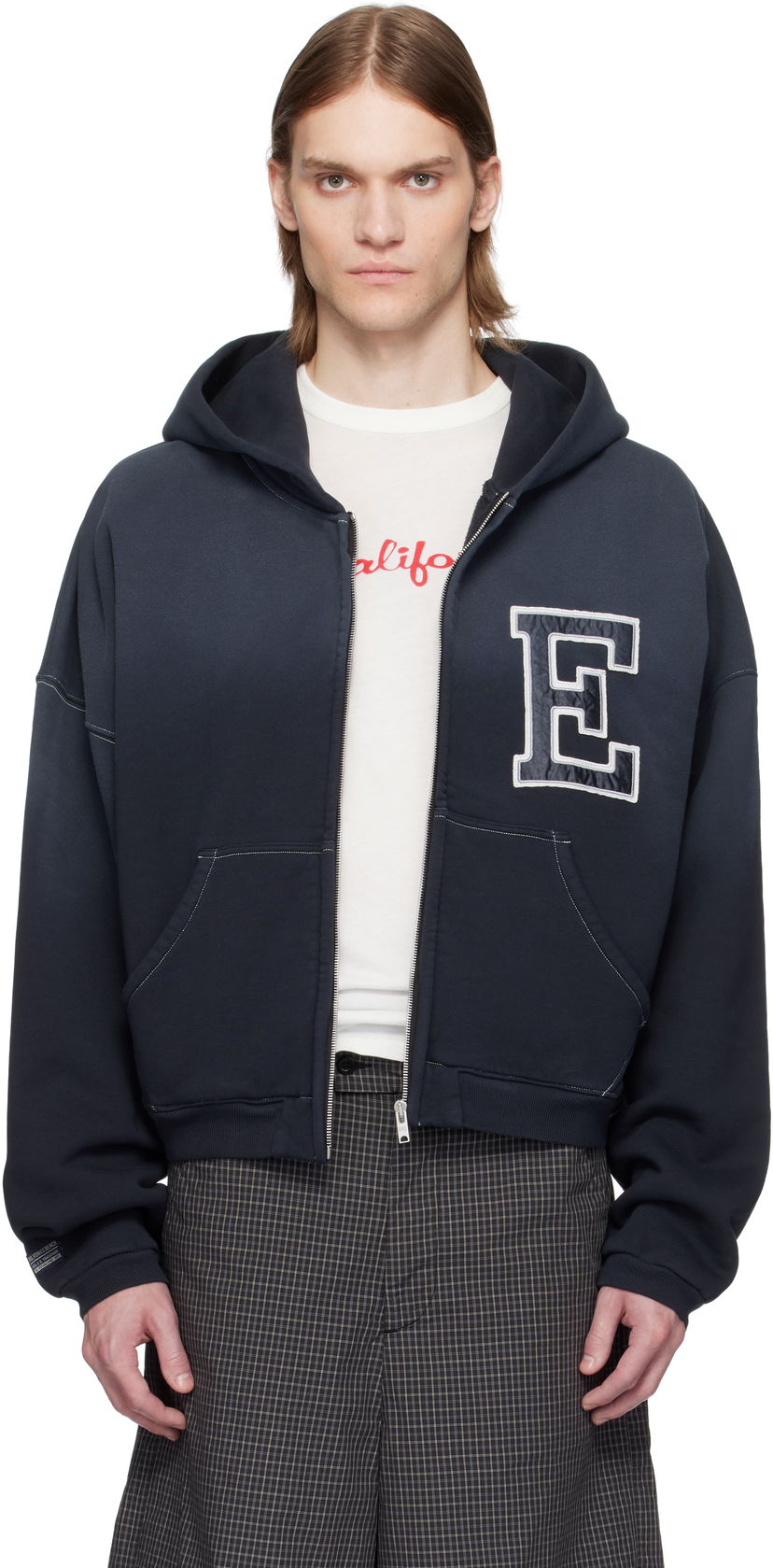 Huppari ERL ERL Varsity Oversized Zip-Up Hoodie Tummansininen | ERL10T033