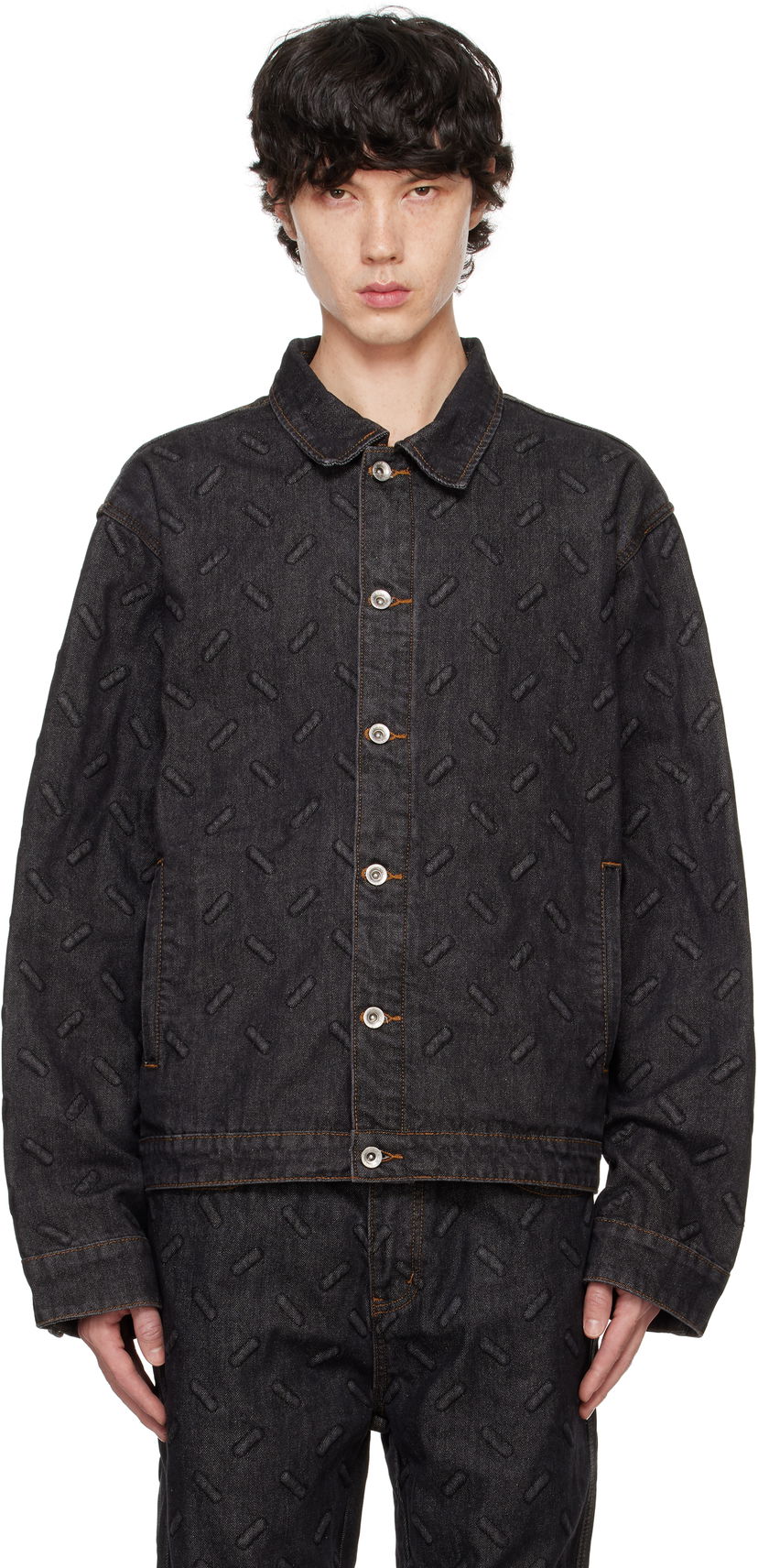 Takki Who Decides War Thread Plate Denim Jacket Musta | 1131010002FW24