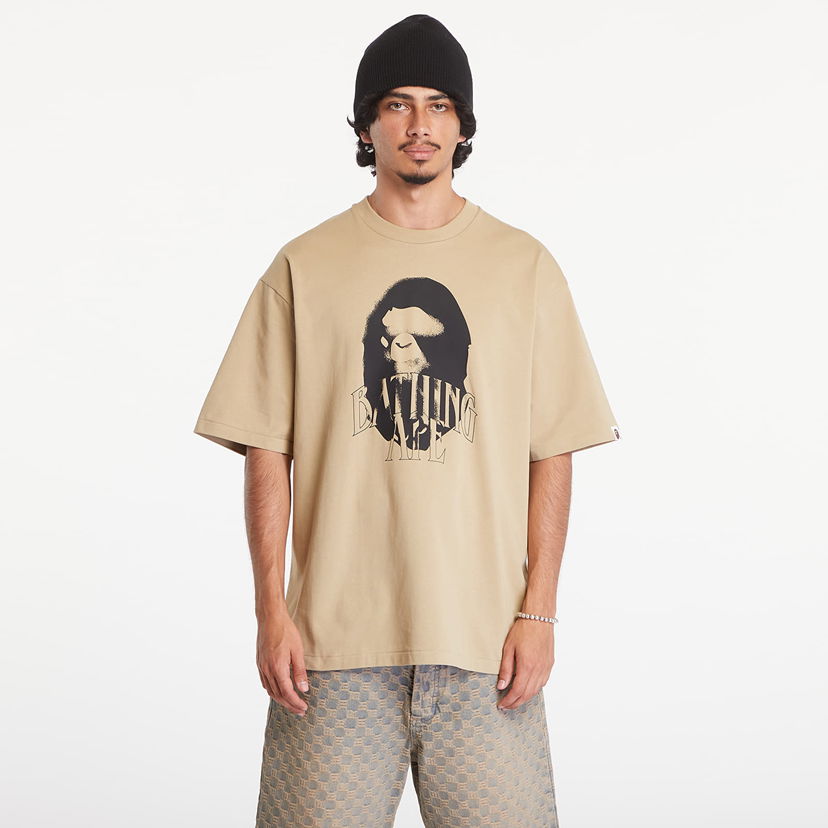 T-paita BAPE A BATHING APE Spray Print Logo Relaxed Fit Short Sleeve Tee Beige Beige | 001TEK801346M BEI