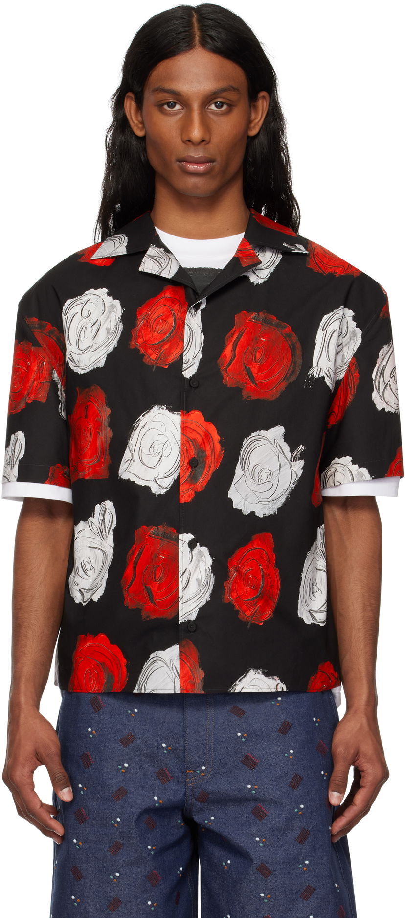 Paita Marni Marni Mercury Print Poplin Bowling Shirt Musta | CUMU0349A0 UTC499