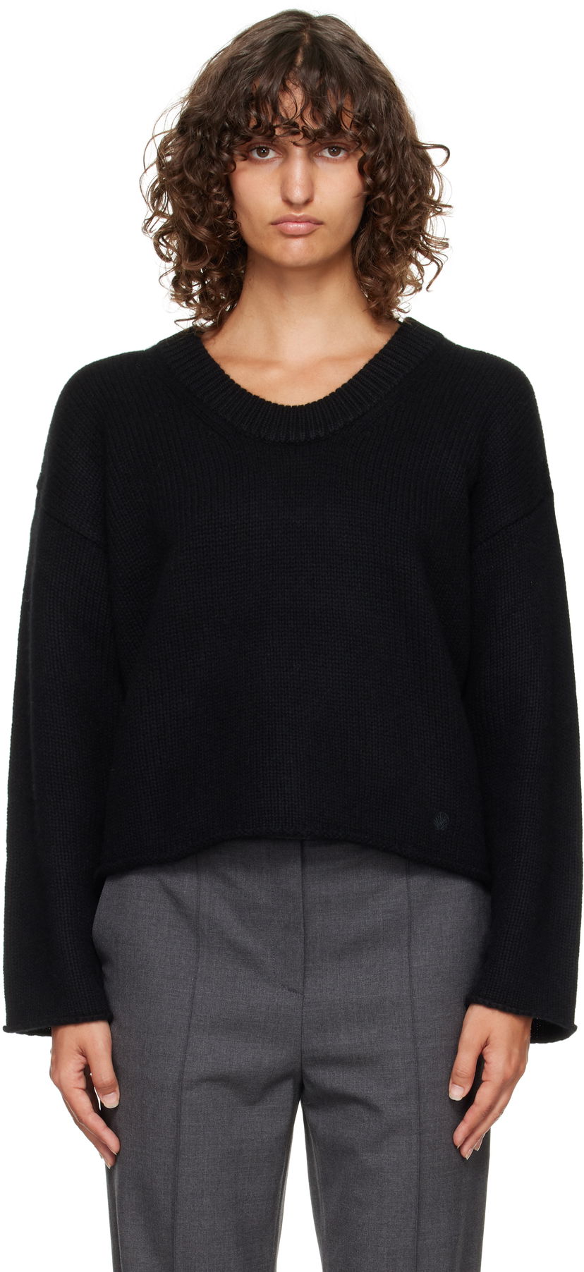 Villapaita Loulou de Saison Loulou de Saison Derry Plunging U Neck Sweater Musta | DERRY