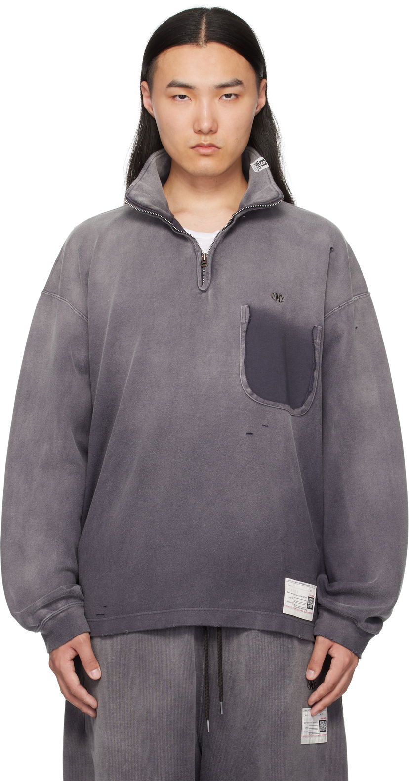 Huppari Maison MIHARA YASUHIRO Maison MIHARA YASUHIRO Sun Faded Quarter Zip-Up Sweatshirt Harmaa | A14PO533