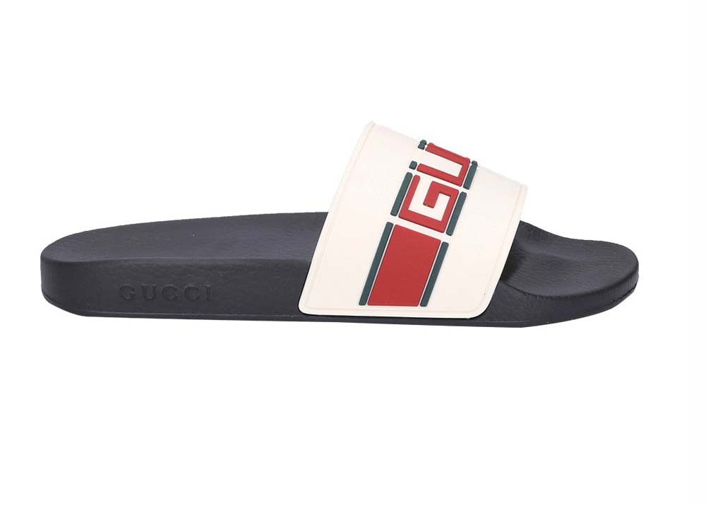 Tennarit ja kengät Gucci Stripe Rubber Slide White Red Green Vihreä | 522884 JC200 9566, 0