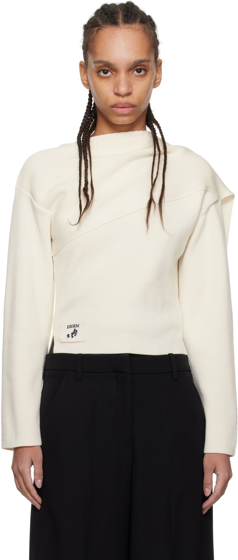 Villapaita Erdem Erdem Drape Detail Ribbed Knit Sweater Valkoinen | PS25_KT7_WWRK