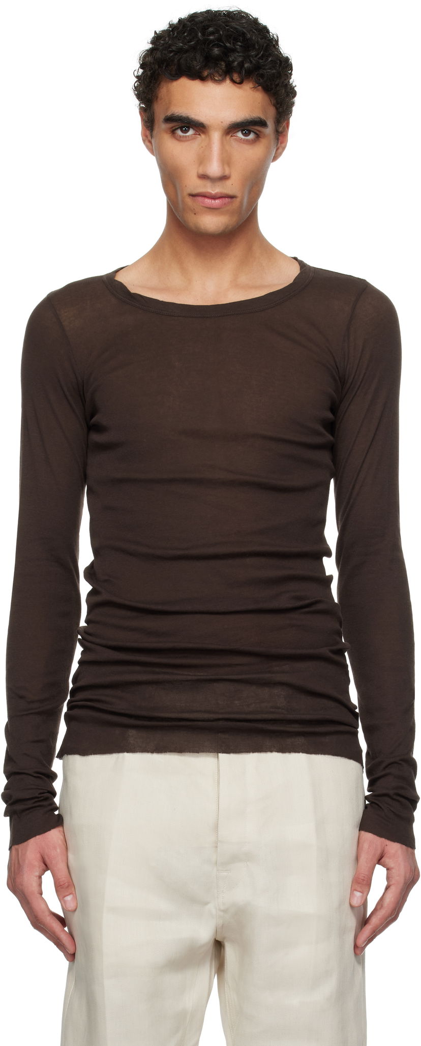 Villapaita Rick Owens Rick Owens Hollywood Rib Long Sleeve T-Shirt Ruskea | RU01E5250 MR