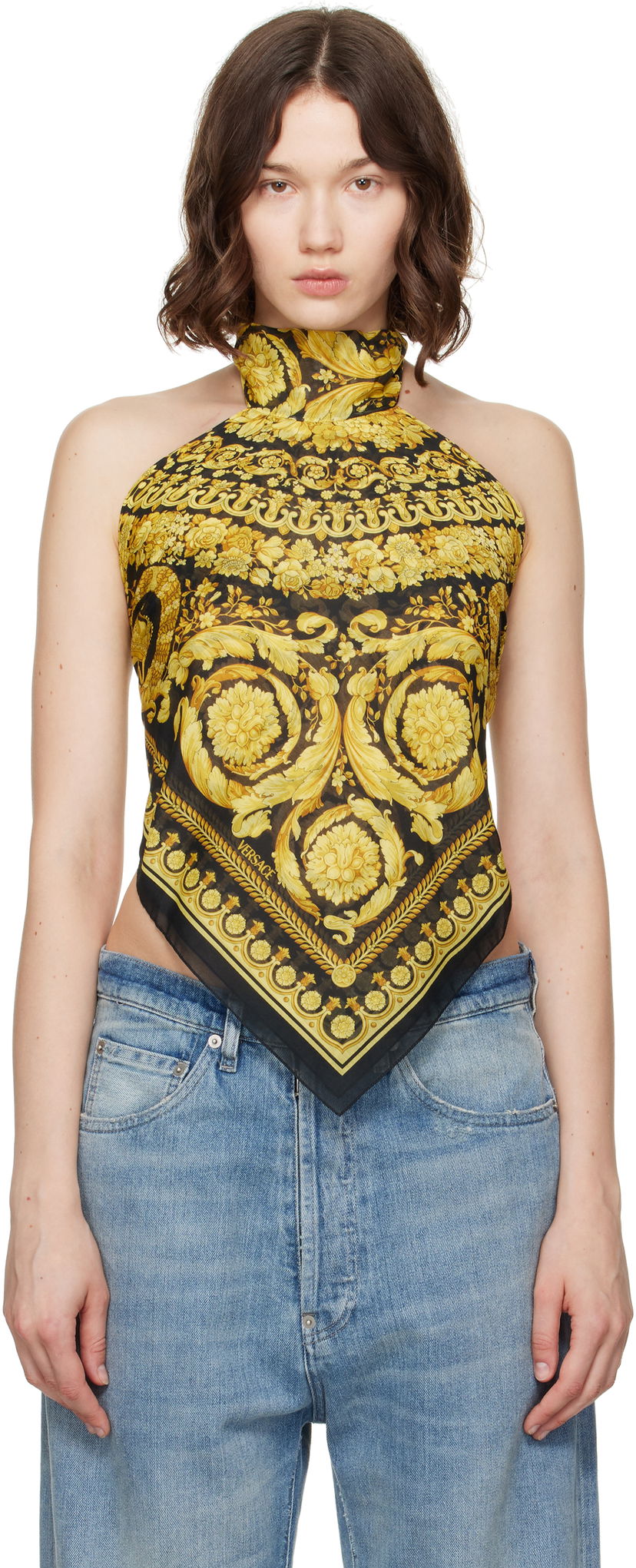 Tankkitoppi Versace Versace Barocco Foulard Halter Top Musta | 1016588_1A11158