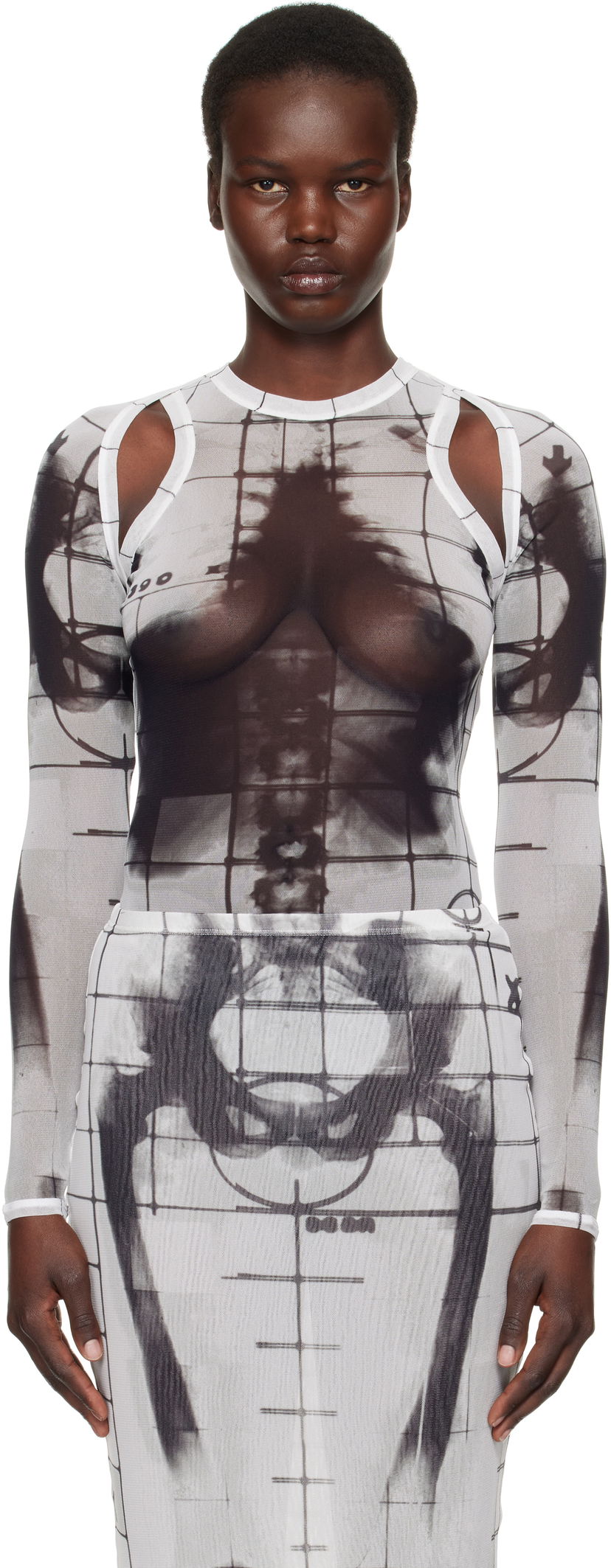 T-paita Jean Paul Gaultier Jean Paul Gaultier 'The Squeletor' Mesh Top Valkoinen | 25/33-F-TO243-T580-0100