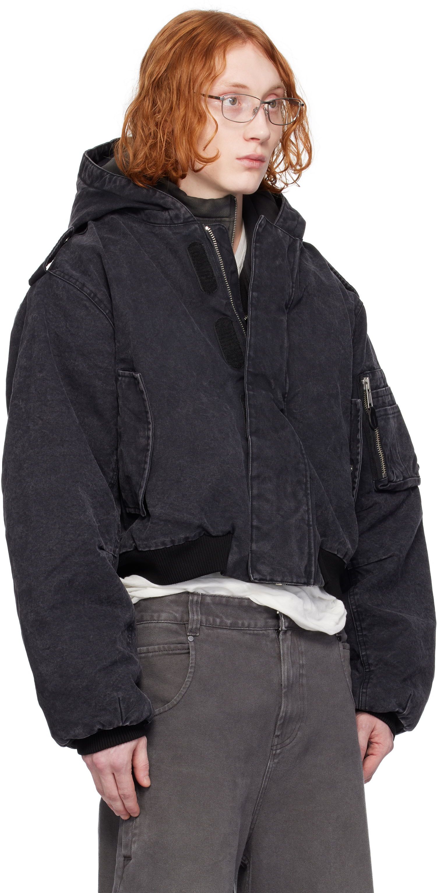 Bomber-takki Entire Studios Entire Studios W2 Denim Hooded Bomber Jacket Musta | ES2307IR, 1