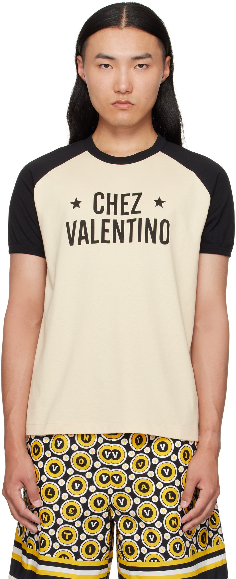T-paita Valentino Valentino 'Chez Valentino' Print Cotton T-Shirt Beige | 7V3MG17DAYC