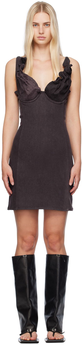 Mekko Y/PROJECT Plunging Neck Denim Minidress Musta | 107DR002