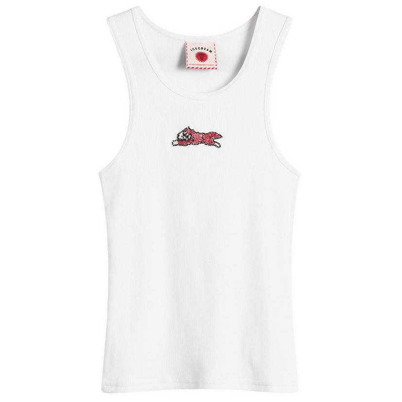 Tankkitoppi BBC IceCream ICECREAM Beaded Running Dog Ribbed Vest Top, Size Large Valkoinen | ICWW25319-WHT