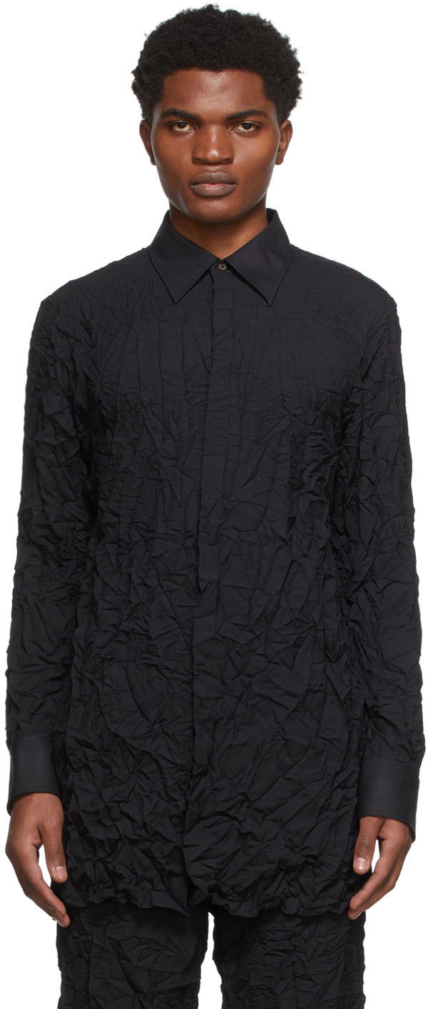 Paita Dion Lee Crinkle Button-Up Shirt Musta | C5017S22