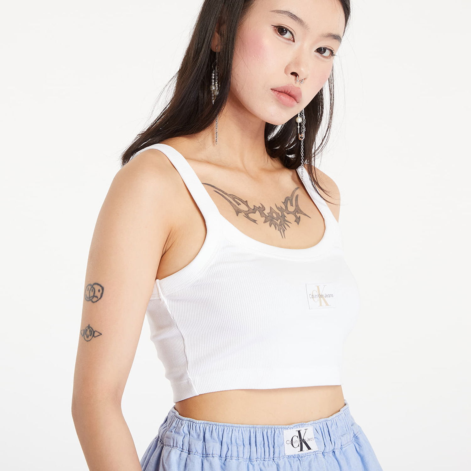Crop top CALVIN KLEIN Ribbed Cotton Bralette Top Bright White Valkoinen | J20J223558 YAF, 1
