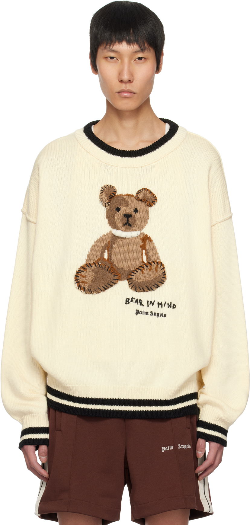 Villapaita Palm Angels Palm Angels 'Bear in Mind' Knit Sweater Beige | PMHE007S25KNI0010360