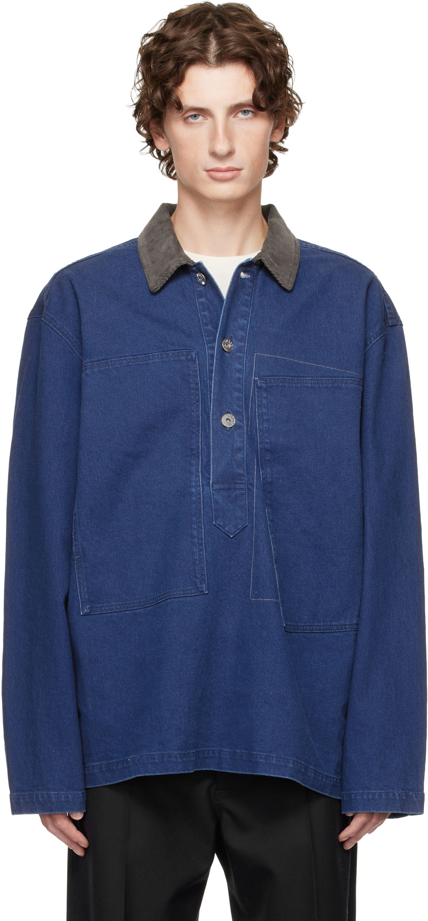 Poolopaita JW Anderson Denim Polo with Patch Pockets and Corduroy Collar Sininen | DS0014-PG1835, 0