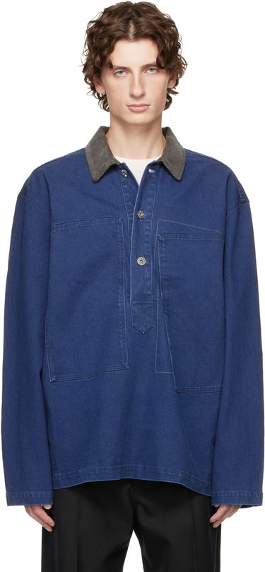 Poolopaita JW Anderson Denim Polo with Patch Pockets and Corduroy Collar Sininen | DS0014-PG1835, 0
