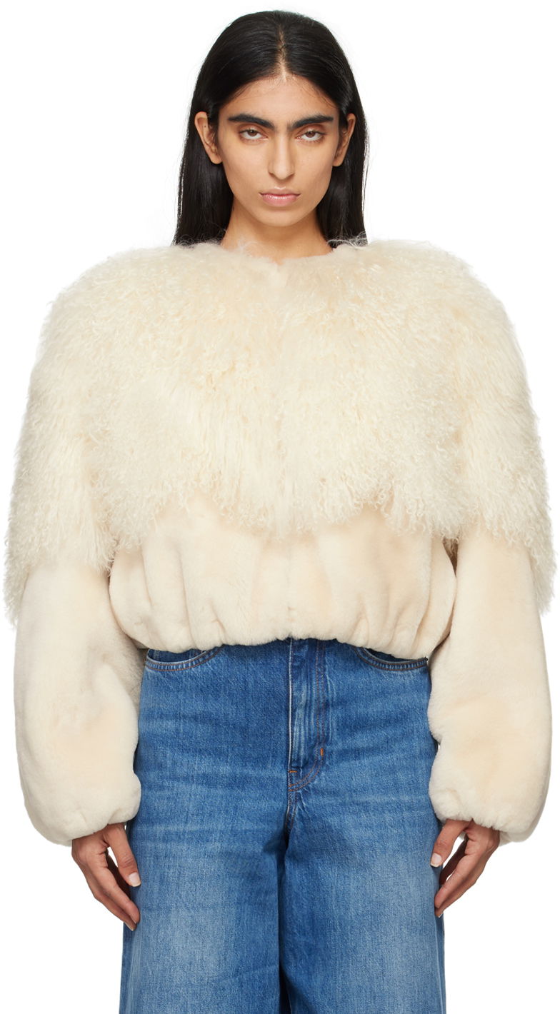 Bomber-takki CHLOÉ Cropped Shearling Jacket Beige | CHC24ACV16210