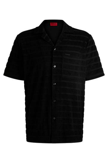 Paita BOSS Relaxed-Fit Striped Cotton Towelling Shirt Musta | 50539351
