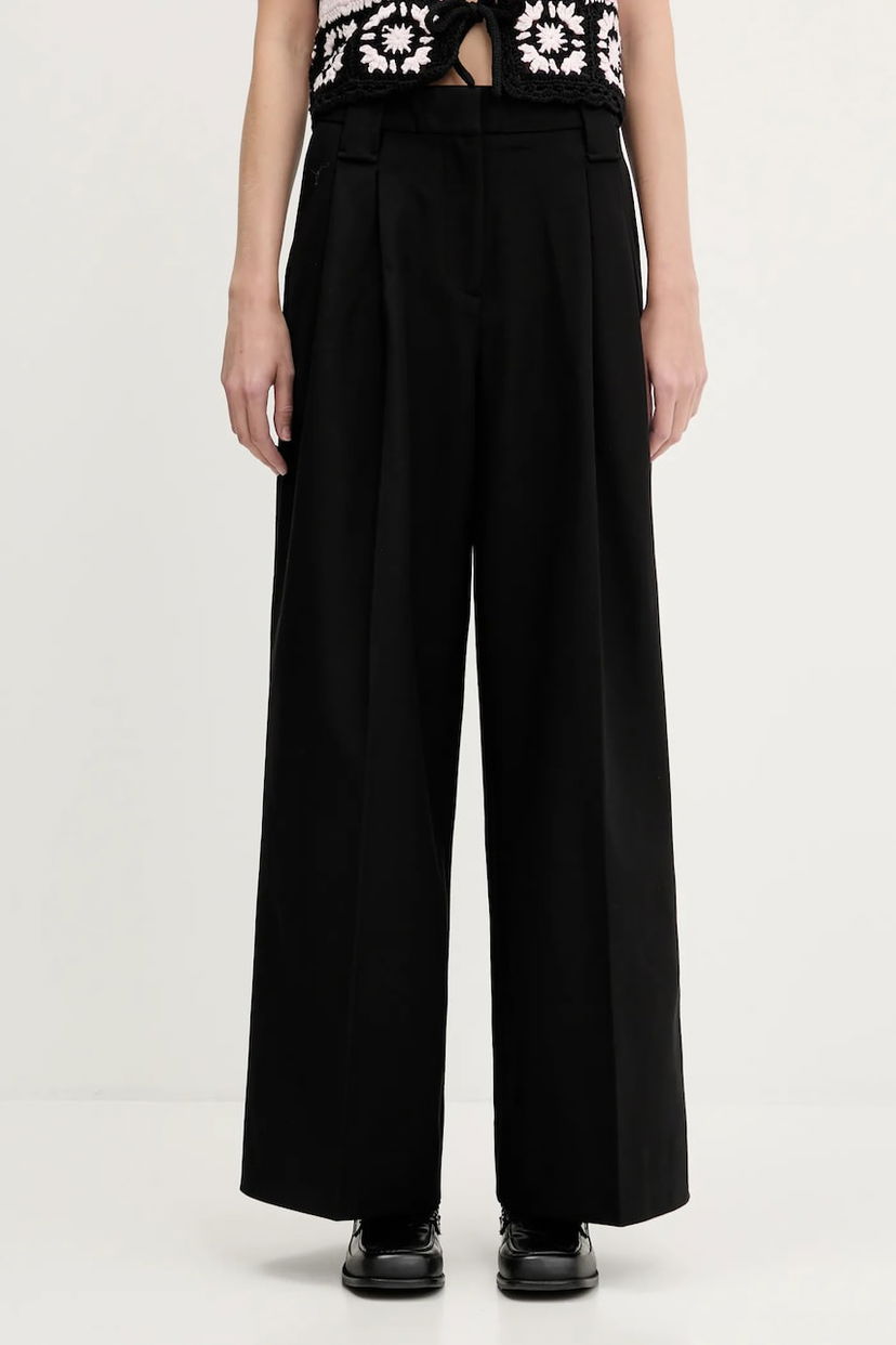 Housut GANNI GANNI Heavy Cotton Tailoring High Waist Wide Leg Trousers Musta | W0246