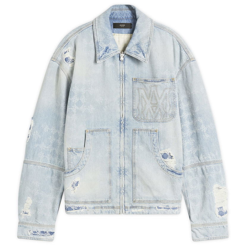 Takki AMIRI AMIRI Repair Work Denim Jacket, Size Large Sininen | AMDNWJ1014-FadedIndigo