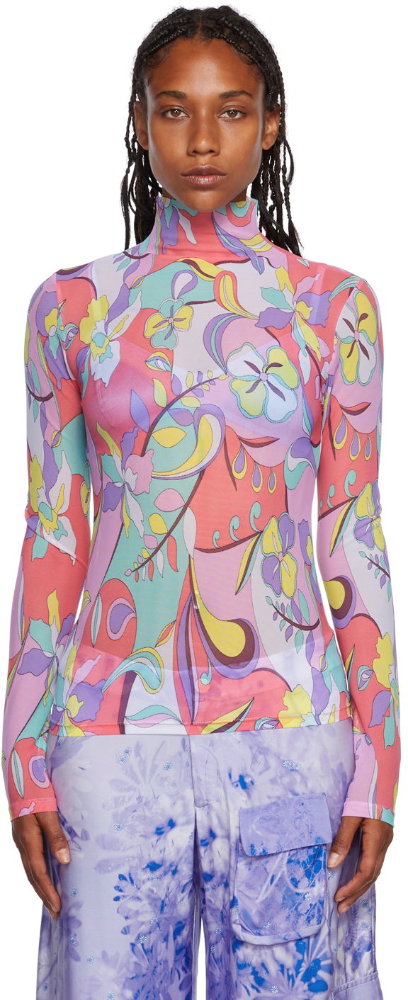 Villapaita Collina Strada Collina Strada Cardio Nova Print Turtleneck Top Vaaleanpunainen | XX3340 DEADSTOCK MESH