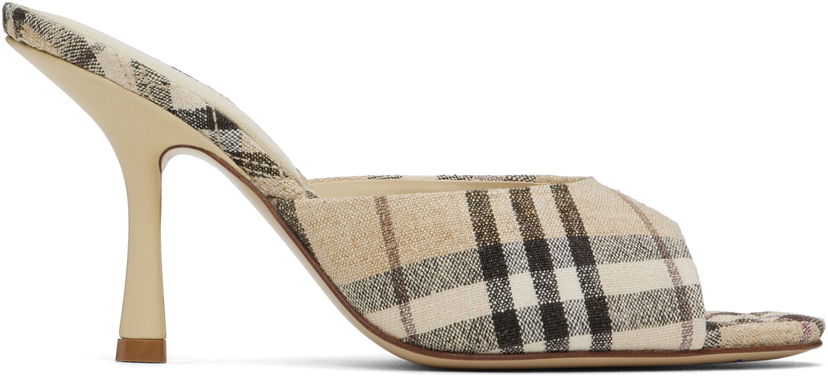 Vaatteet Burberry Burberry Check Linen Blend Mews High Heel Mules Beige | 8102491