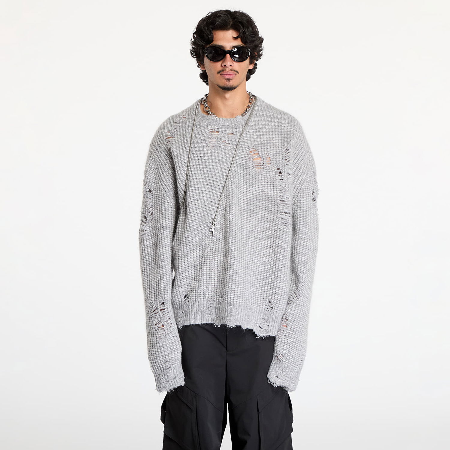 Villapaita HELIOT EMIL Convex Distressed Knit Sweater Harmaa | HE_M_07_069_LGY04, 0