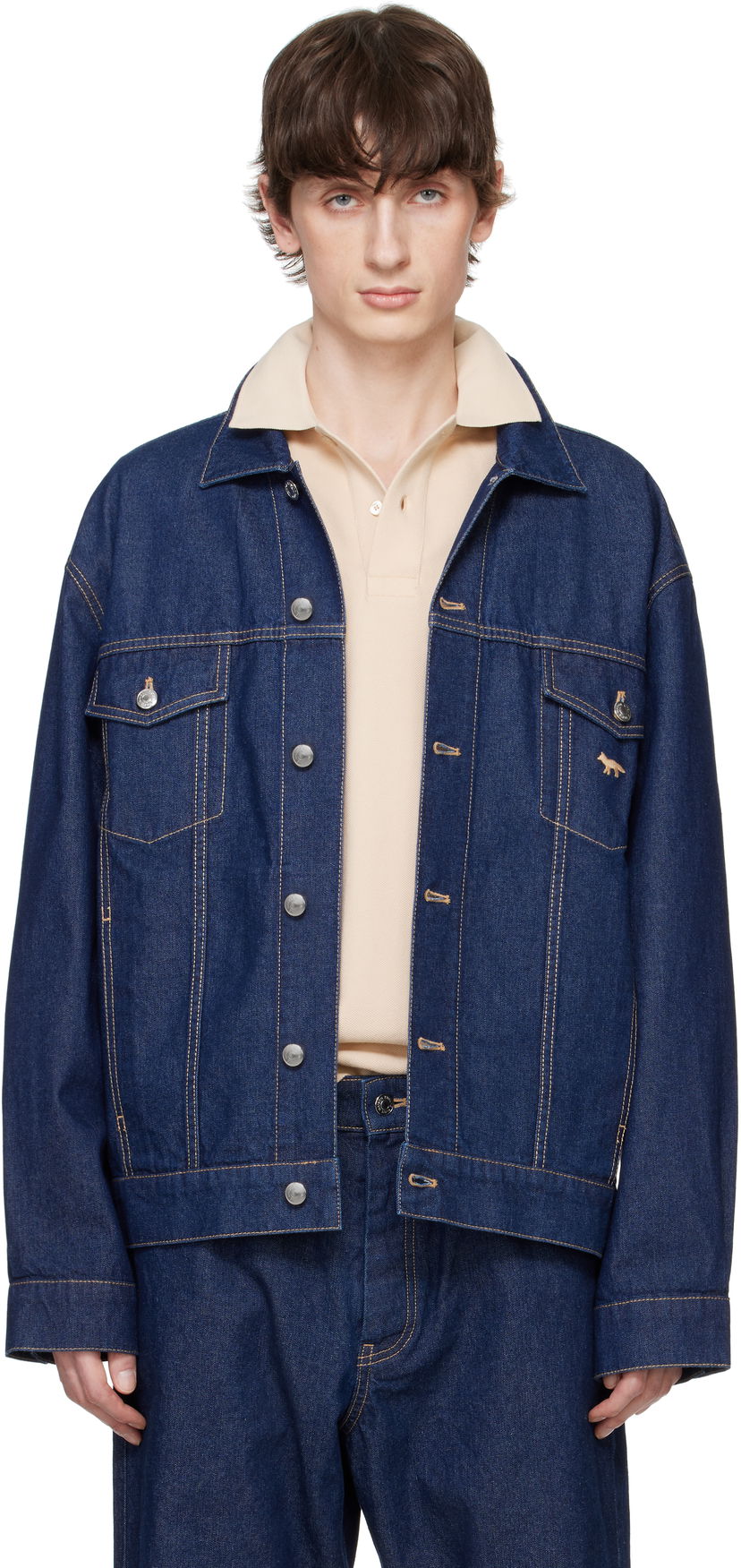 Bomber-takki MAISON KITSUNÉ Maison Kitsuné Profile Fox Denim Trucker Jacket Sininen | OM02103WW0081