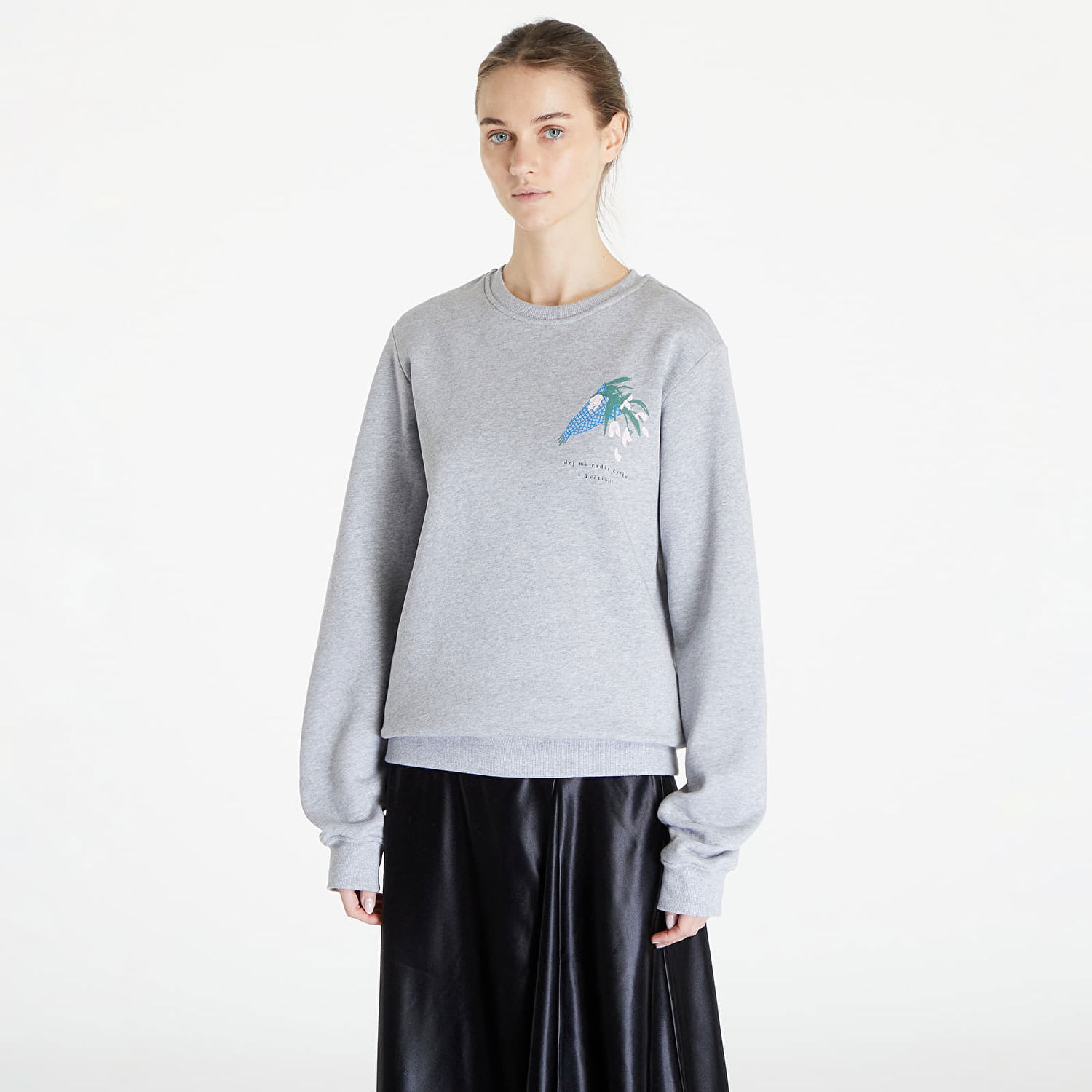 Huppari Queens Dej Mi Radši Kytku V Květináči Crewneck Harmaa | QNS_042, 0