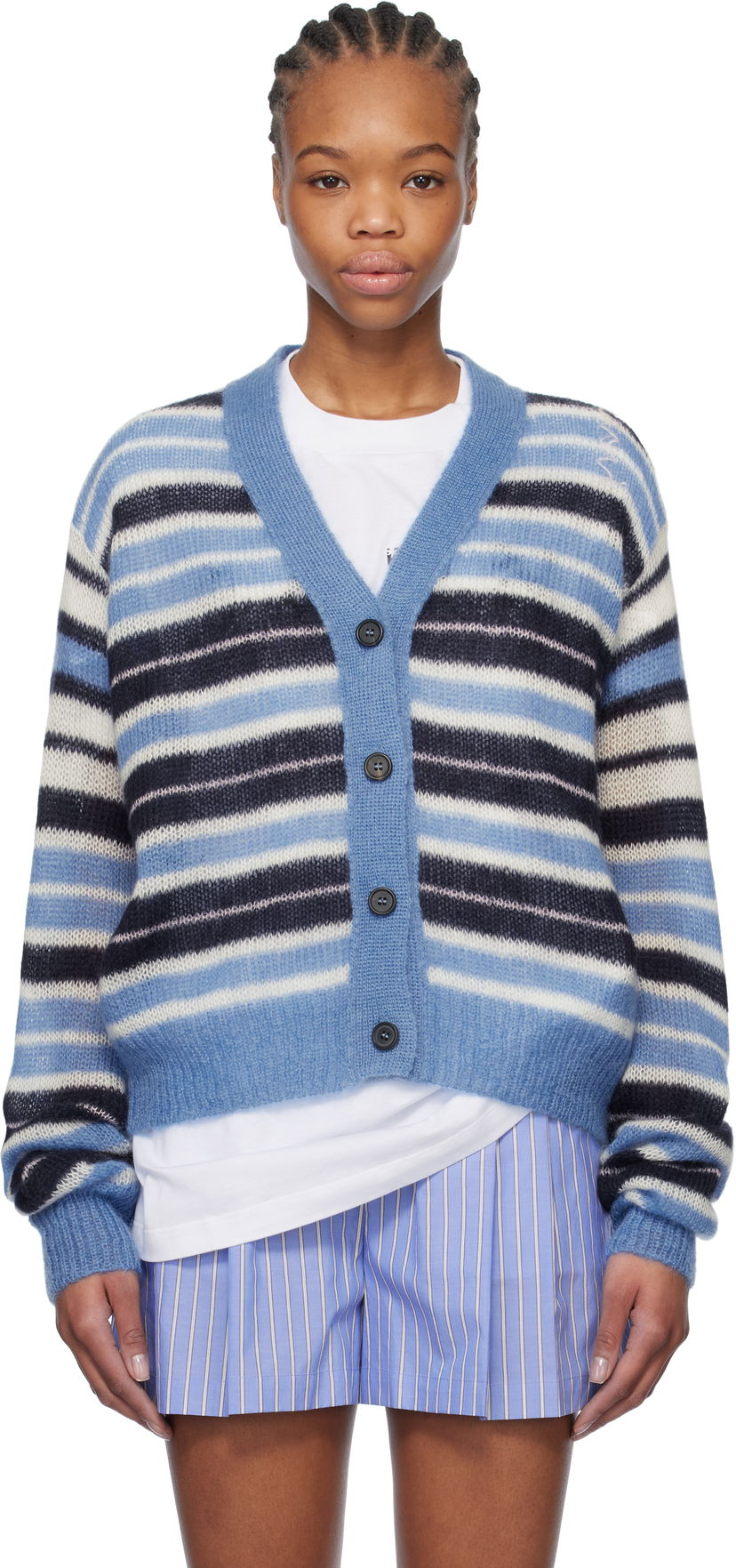 Villapaita Marni Marni Striped Mohair Cardigan Sininen | CDMD0388Q0 UFU178