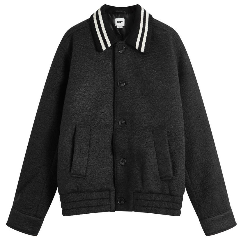 Bomber-takki OBEY Saunders Rib Collar Musta | 121800571-BLK
