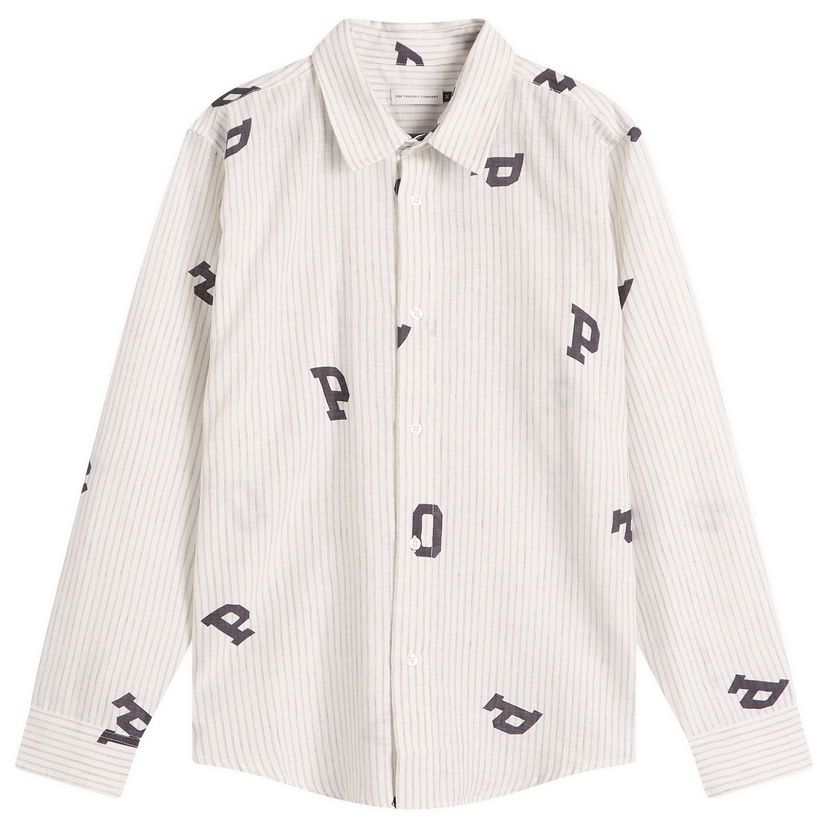 Paita Pop Trading Company Pop Trading Company Letters Striped Shirt, Size Large Valkoinen | POPSS25-03-007