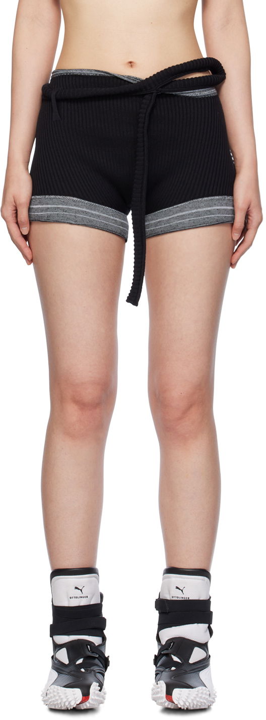 Shortsit Ottolinger Ottolinger Ribbed Tie-Waist Shorts Musta | 708502