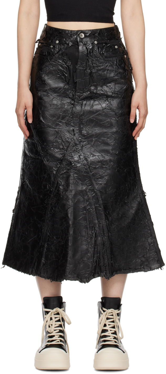 Hame Rick Owens DRKSHDW Godet Denim Midi Skirt Musta | DS02D2345 BMC
