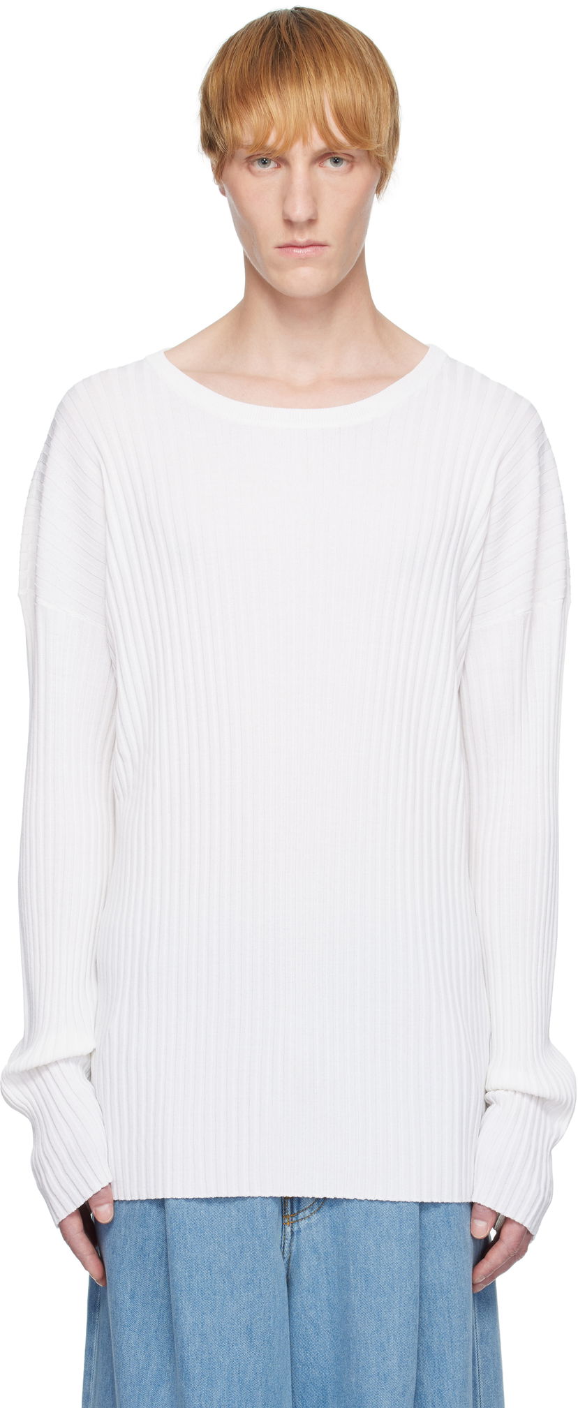 Villapaita Maison Margiela MM6 Maison Margiela Rib-Knit Sweater Valkoinen | SH2HL0020 M13125